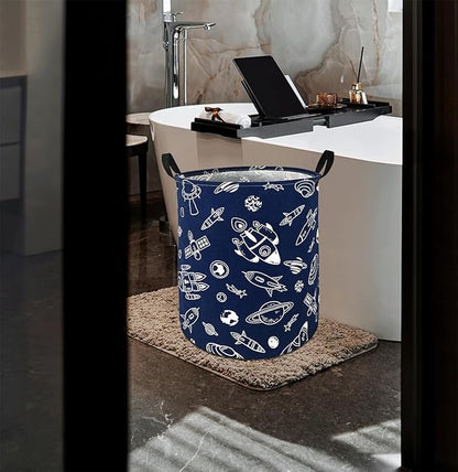 Round Spacecraft Pattern Laundry Hamper Storage Basket Organizer Hamper Storage