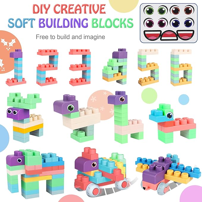 Baby Soft Blocks Building Block Toys, Blocks for Babies 6 Months and Up STEM Educational Toddler Gifts 12-18 months 70PCS