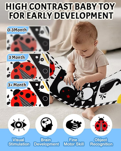 Newborn Toys, High Contrast Baby Books with Teether 0-6-12 Months