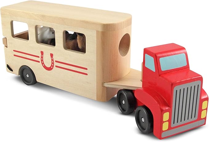 Melissa & Doug Horse Carrier Wooden Vehicle Play Set With 2 Flocked 3+