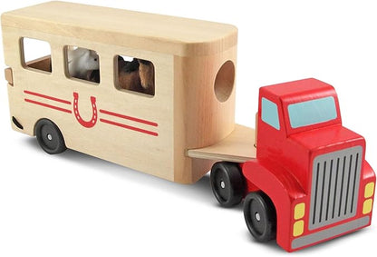Melissa & Doug Horse Carrier Wooden Vehicle Play Set With 2 Flocked 3+