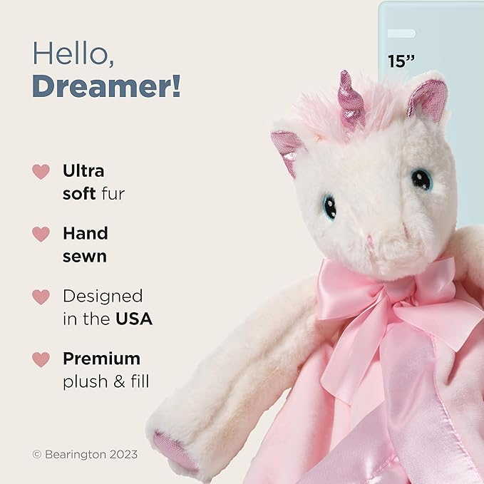 Bearington Baby Dreamer Snuggler, 15 Inch White and Pink Unicorn