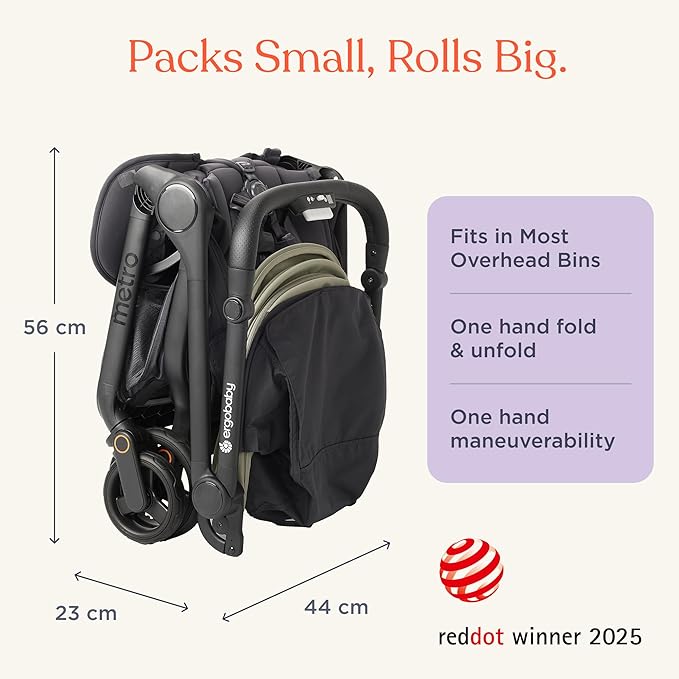 Ergobaby Metro 3 All in One Compact Baby Stroller, Lightweight Travel Stroller, Easy One-Hand Fold for Overhead Airplane Storage (Carries up to 50 lbs), Car Seat Compatible,Graphite Grey
