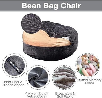 Big Huge Giant Bean Bag Chair Cover for Adults, (No Filler) Machine Washable Covers Bean Bag Chairs in Multiple Sizes and Colors Giant Foam-Filled Furniture Filled Furniture (Peacock Blue, 5FT)