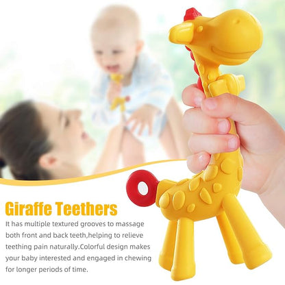 SHARE&CARE BPA Free Silicone Giraffe Baby Teether Toy with Storage Case, for 3 Months Above Infant Sore Gums Pain Relief and Baby Shower