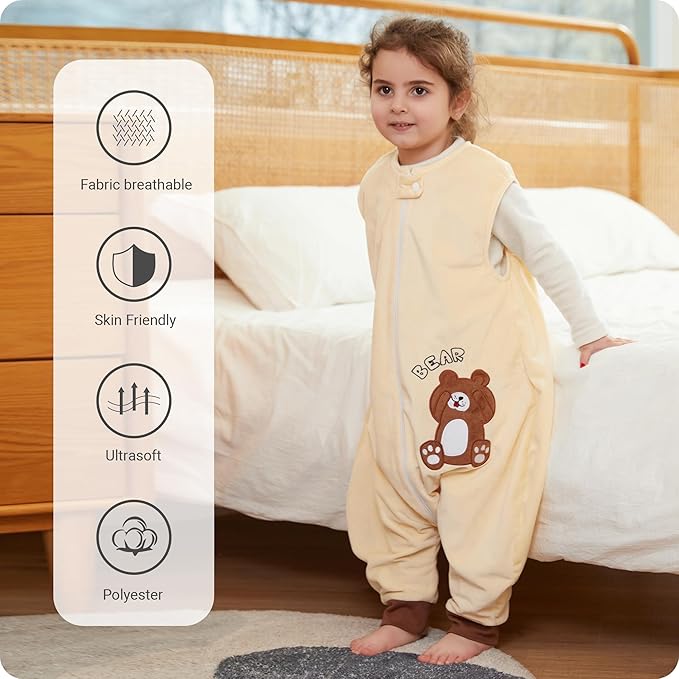 Infant Toddler Sleeping Bag, Baby Sleeping Sack Sleeveless 4 Season 1-3T, Bear