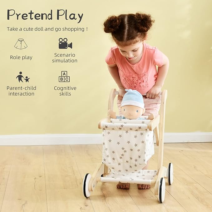 labebe Baby Push Walker Doll Stroller, Push Toy for Toddler 1 Years 15.2 * 18.7 * 19.7