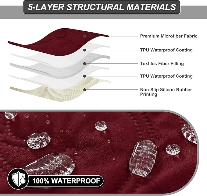 100% Waterproof Recliner Chair Cover, Recliner Chair Covers for Reclining Chair, Non-Slip Fabric Recliner Couch Cover for Living Room, for Pets Kids Protector, Washable (Wine Red, 23"Recliner Chair)
