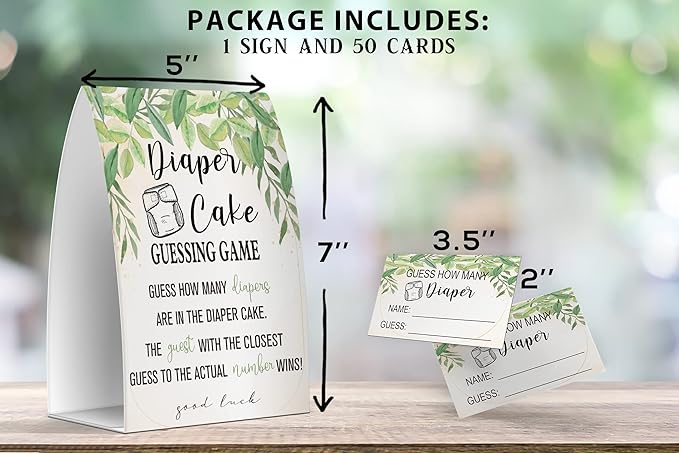Diaper Cake Sign, Guess How Many Diapers 50 Cards(RCoated20)