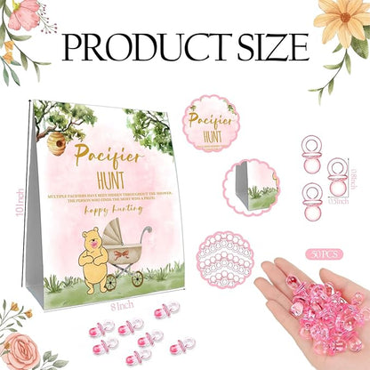 Winnie Pacifier Hunt Sign, Mini Pacifiers Baby Shower Game Set 50Pcs Classic 8 * 10IN