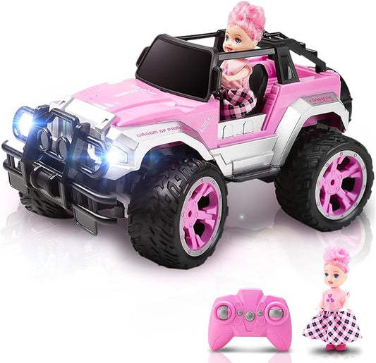 Carox Remote Control Car for Girls, 160 mins Pink RC Car with Doll and Sticker 1:16 Scale 4-12 Years