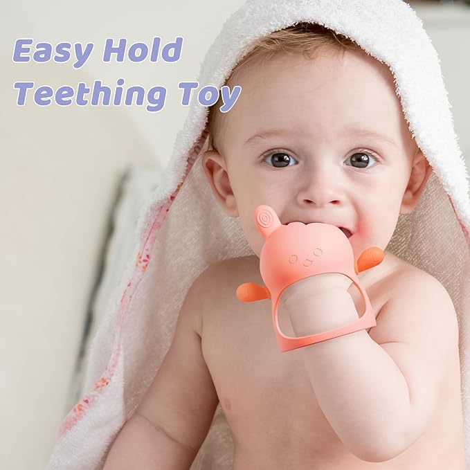 NCVI Baby Silicone Teether Hand Grip for 0-6 Months, Never Drop Baby Sucking Teething Relief Hand Held