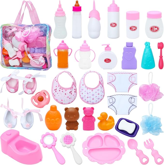 SOTOGO 34 Pieces Baby Doll Accessories Baby Doll Feeding and