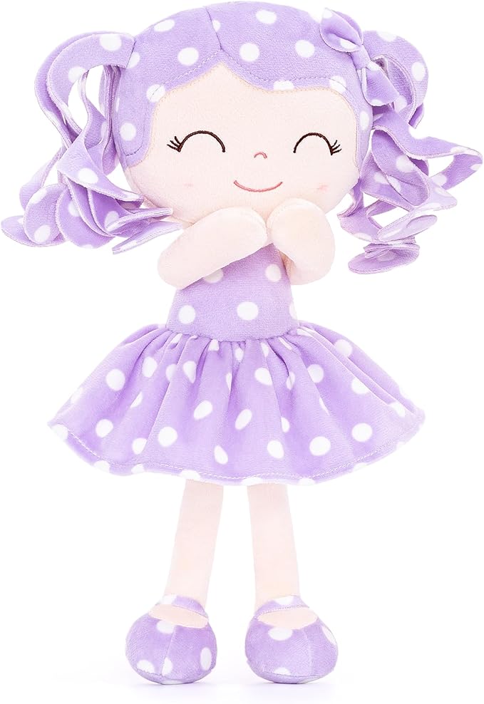 Gloveleya Soft Dolls Plush Figure Polka Dot Purple Dress Baby 12inches