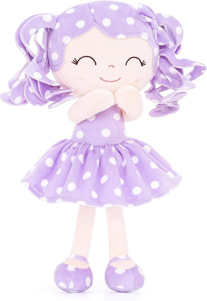 Gloveleya Soft Dolls Plush Figure Polka Dot Purple Dress Baby 12inches