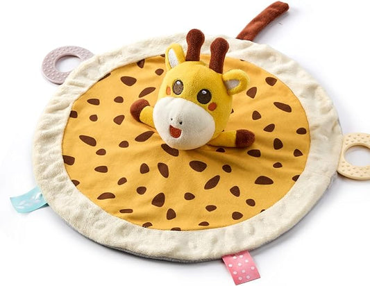 TUMAMA Baby Security Blanket Lovey,Soft Fleece Velvet Minky Dot Blanket with Stuffed Animal&Teething Rings