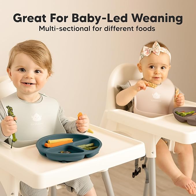KeaBabies Suction Plates for Baby, Toddler - 3-Pack 100% Silicone Toddler Plates, Divided Baby Plates with Suction, Silicone Plates for Baby, Kids, BPA-Free, Microwave, Dishwasher Safe (Rocky)