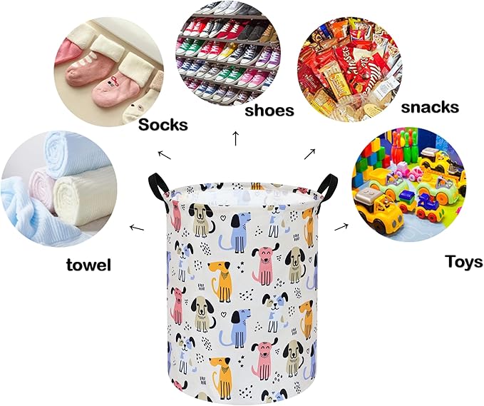 Round Dog Pattern Laundry Hamper Laundry Basket Storage Basket Organizer