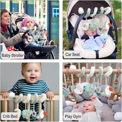 Baby Car Seat Toys, Activity Spiral Plush Hanging Wrap Around Pram Pushchair Stroller Toys, Sensory Early Education Toy for Toddler, Grey Elephant