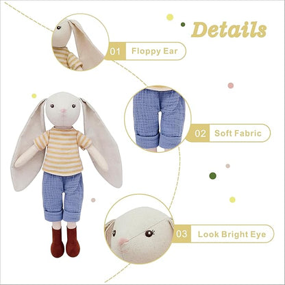 15" Bunny Stuffed Animals for Baby, Plush Toy Doll -Wearing Striped T-Shirt and Pants 3 4 5 Year