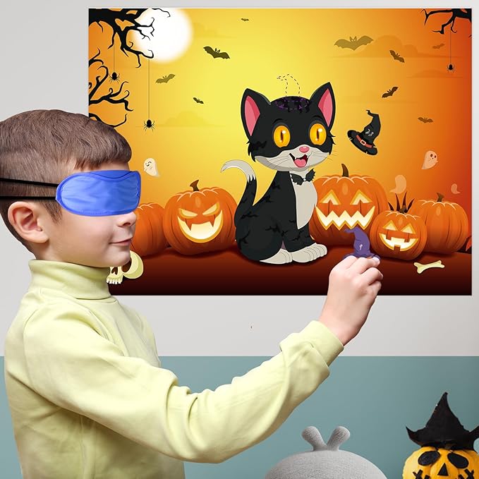 Morcheiong Halloween Game Pin The Tail on The Cat Game 36 Hats,