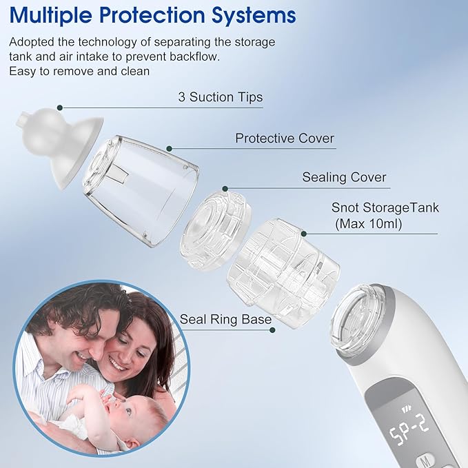 Electric Nasal Aspirator for Baby - Baby Nose Sucker, Snot Booger Mucus Remover for Baby Toddler Infant Newborn Kid 3 Suction
