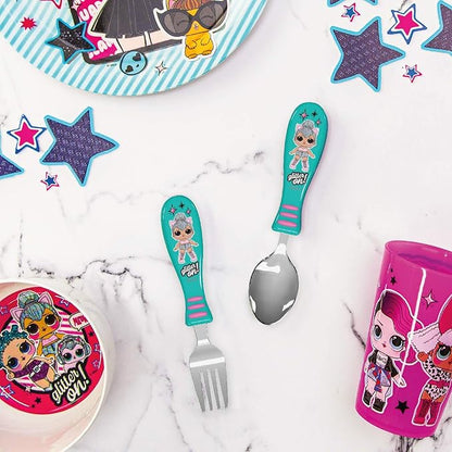 Zak Designs L.O.L. Surprise! Easy Grip Fork and Spoon Set, Kitty Queen, 4-piece set(Flatware (2pk))