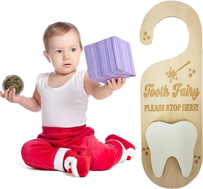 PAMBO Tooth Fairy Tooth Holder, Wooden Tooth Keepsake Door Hanger 3D |