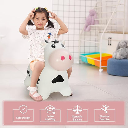 INPANY Bouncy Cow farm Animal Hopping Toys for 2 Year Old Girl gifts, Ride on Toddler Bull Hopper 3 4