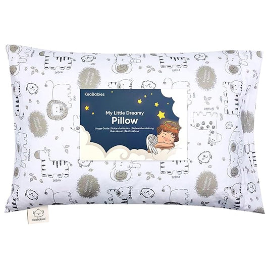 Toddler Pillow with Pillowcase - 13x18 My Little Dreamy Pillow, Organic Cotton Toddler Pillows for Sleeping, Kids Pillow,Travel Pillows,Mini Pillow,Nursery Pillow,Toddler Bed Pillow (KeaSafari)