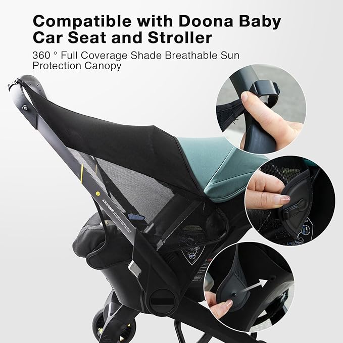 Stroller Sun Shade, Functional Sun Protection Extension Compatible with Doona car seat Stroller, 360 Sun Shade Baby Car seat UV Protection Sun Cover for Baby Pushchairs Strollers Accessories