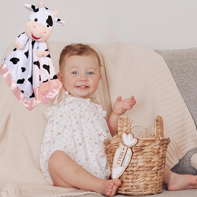 Cow Baby Security Blankets for Girls, Soft Loveys for Baby Girls 15" Cow