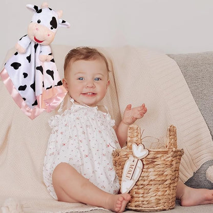Cow Baby Security Blankets for Girls, Soft Loveys for Baby Girls 15" Cow