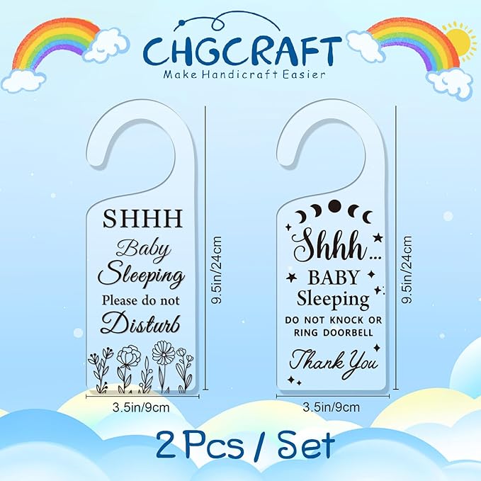 CHGCRAFT 2Pack Baby Sleeping Door Hands Hanger Sign Acrylic Notice