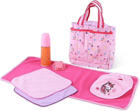BABESIDE 7 Pcs Baby Doll Accessories Set with Carry Bag, Baby Doll Bibs
