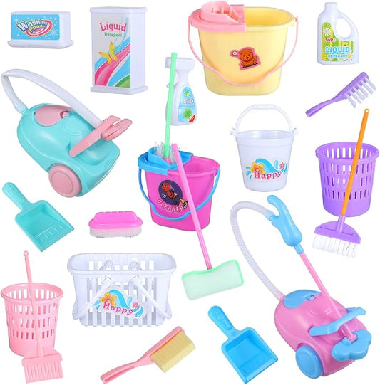 22 Pieces Miniature Bucket Doll Housework Cleaning Supplies Mini Dollhouse Accessories Mop Dustpan, Brush