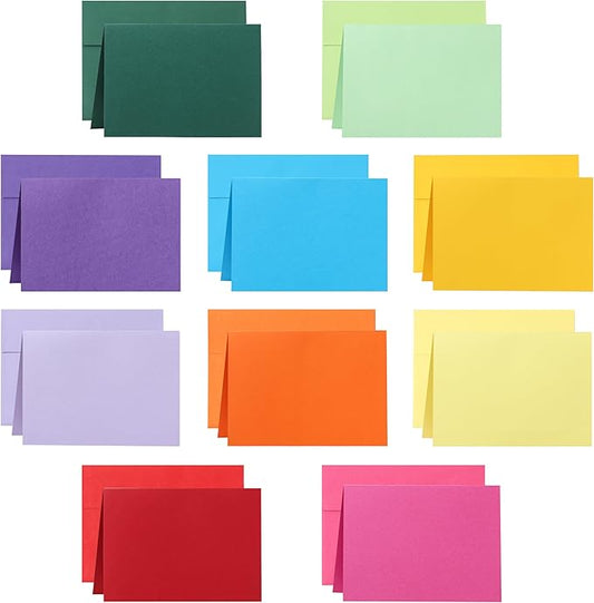 10 Assorted Colors Blank Greeting Cards and Envelopes 5 x 7 Heavyweight Folded Cardstock and A7 Envelopes Self Seal 100 Packs for Invitations, Wedding