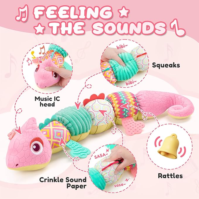 Baby Toys 0-6-12 Months, Musical Stuffed Animal Activity Soft Toys with Multi-Sensory Crinkle