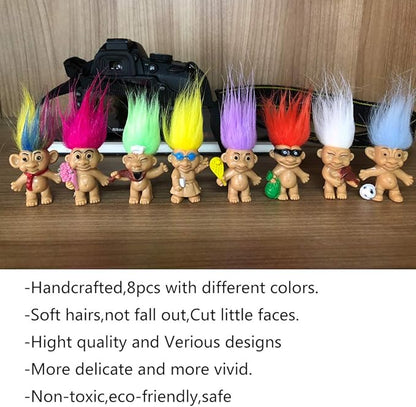 8PCS Troll Dolls, 80s' PVC Vintage Trolls Lucky Doll Action Figures Chromatic Adorable for Collections