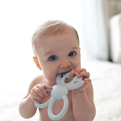 Dr. Brown's Flexees Gray & Blue Bunny 100% Silicone Baby Teethers, BPA Free 3 Months+