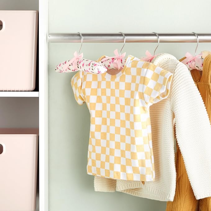 Juvale 12 Pack Satin Padded Baby Hangers for Closet, Nursery, Baby Clothes, Pink Floral Design (9.5 in)
