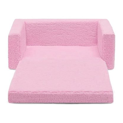Delta Children Cozee Flip-Out Sherpa 2-in-1 Convertible Sofa to Lounger for Kids, Pink