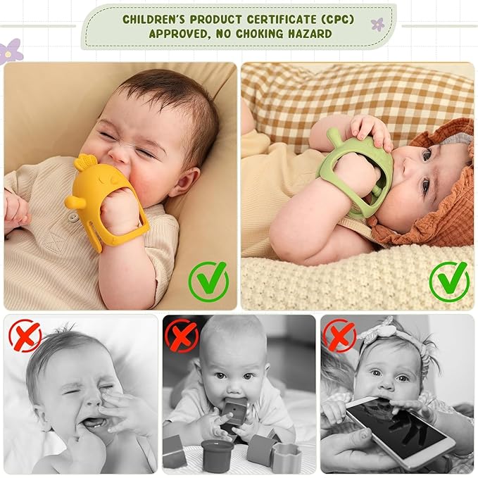 2 Packs Baby Teething Toys Silicone Teething Mittens for Infants 3 Months+, Never Drop & Easy to Hold Teethers