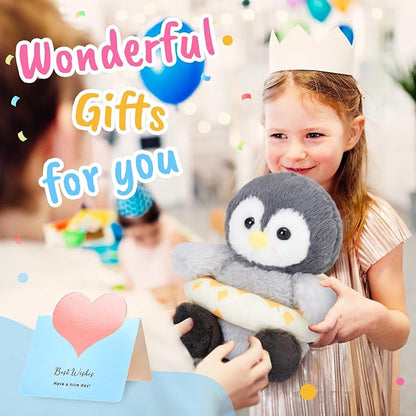 Houwsbaby 8" Cuddly Penguin Stuffed Animal,Penguin Plush Toy with Yellow Swimming Circle