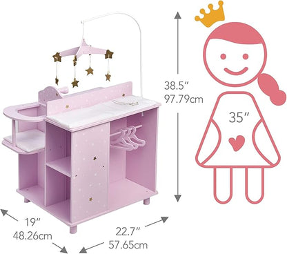 Olivia's Little World Baby Doll Changing Station with Built-in Baby Doll High Chair, Closet 18 Inch
