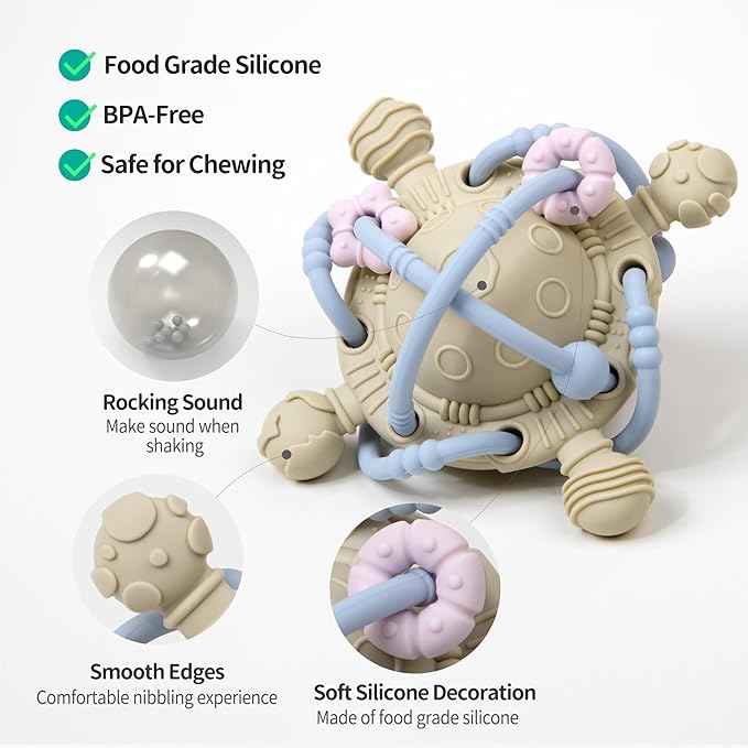 Baby Teething Toy - Teether Ball with Rattle