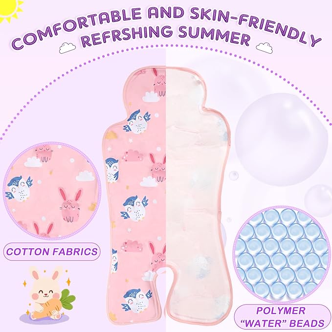 Qunclay 2 Pcs Gel Car Seat Cooler Pad for Baby Cooling Pad for Stroller Breathable Universal Car Cooler Mat Multifunctional Baby Stroller Seat Liner Cushion Chair(Rabbit, Seahorse)