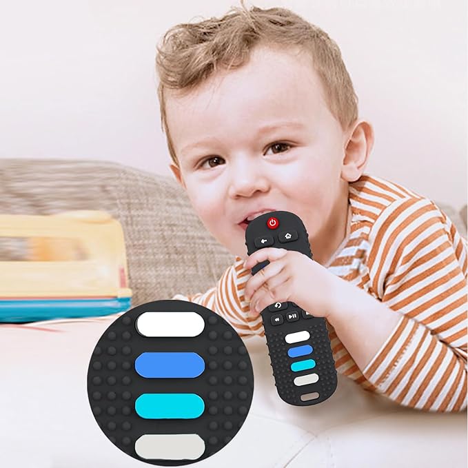 2-Pack Baby Teething Toys-TV Remote Control Shape Silicone Infants Teething 0-18 Months,BPA-Free (2packs-Black)