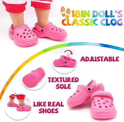 6 Pairs of Doll’s Classic Clogs, Baby Doll Accessories 18 Inch Doll Shoes 6 Colors Doll for 18 Inch Dolls 18 Inch