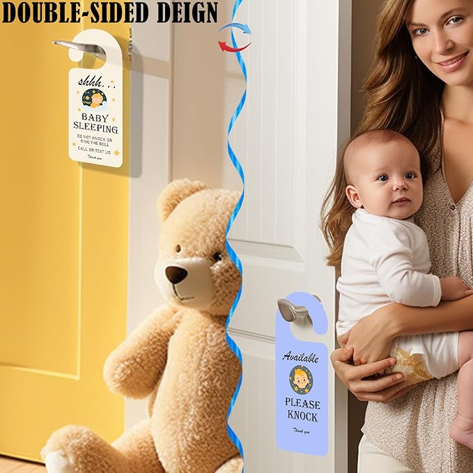 Baby Sleeping Sign for Front Door, 2pack Please Do not